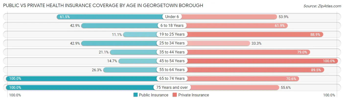 Public vs Private Health Insurance Coverage by Age in Georgetown borough