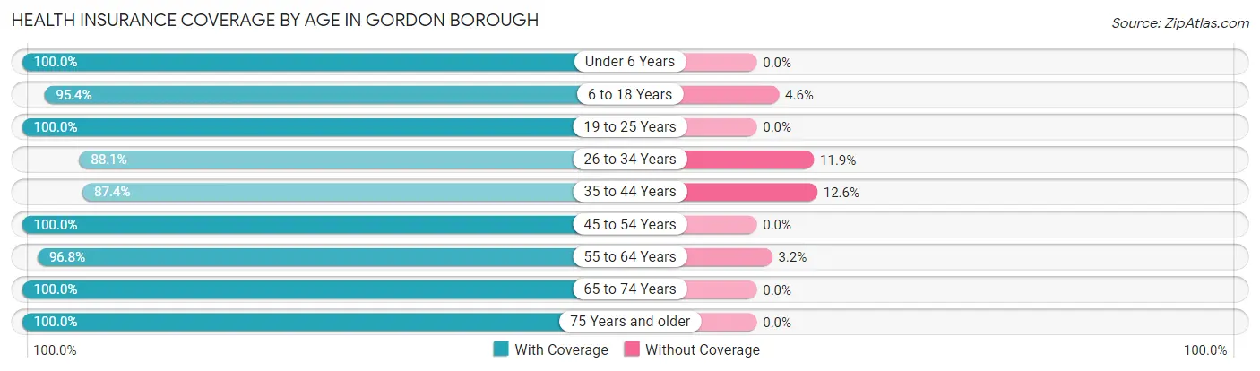 Health Insurance Coverage by Age in Gordon borough