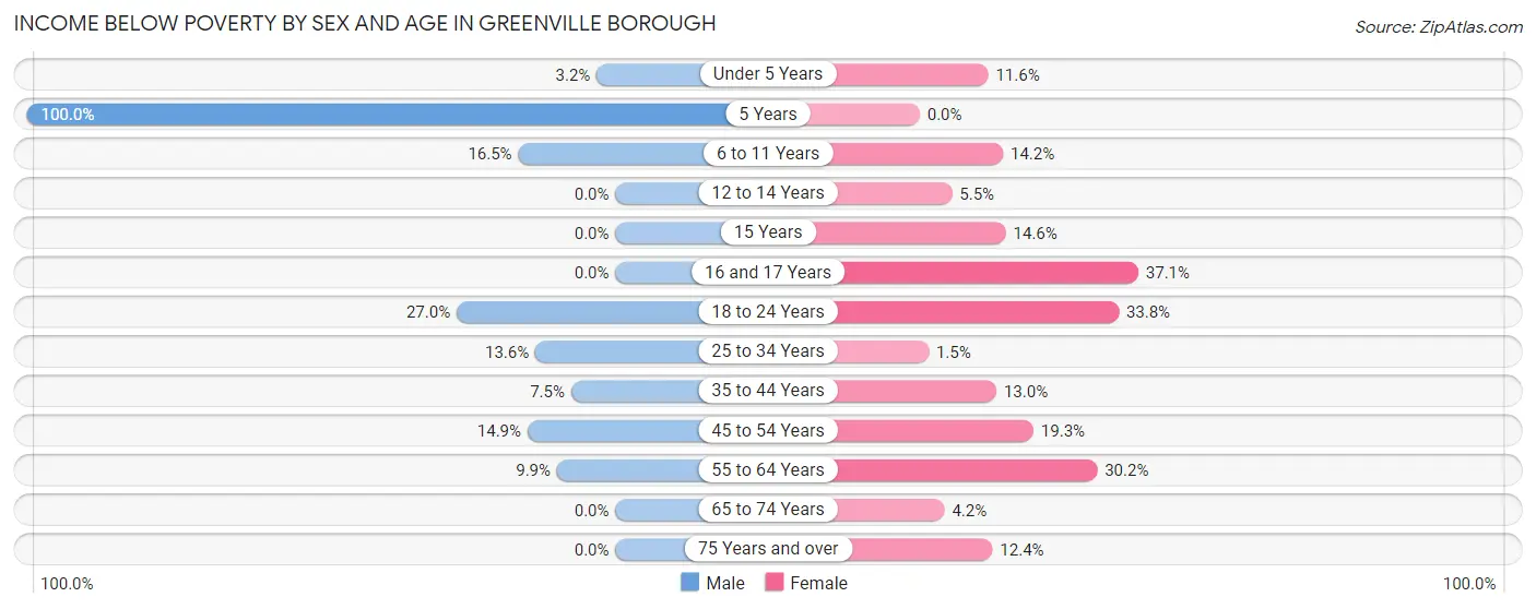 Income Below Poverty by Sex and Age in Greenville borough