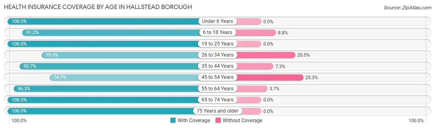 Health Insurance Coverage by Age in Hallstead borough