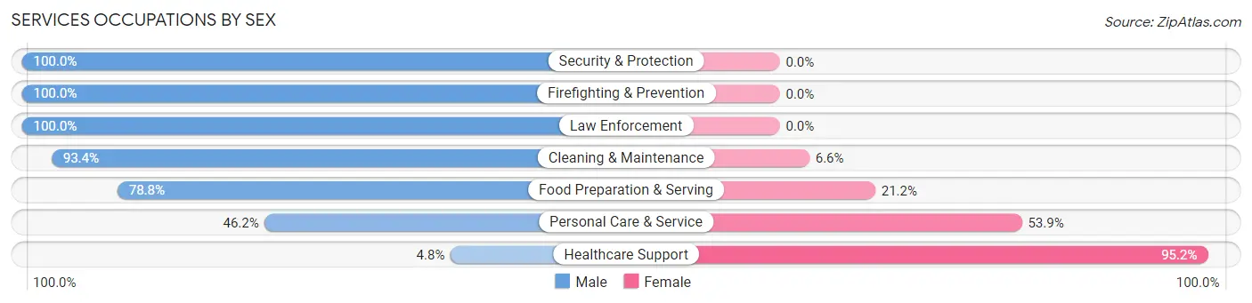 Services Occupations by Sex in Hatfield borough