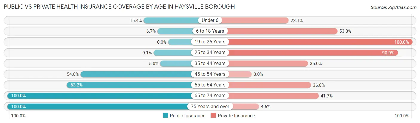 Public vs Private Health Insurance Coverage by Age in Haysville borough