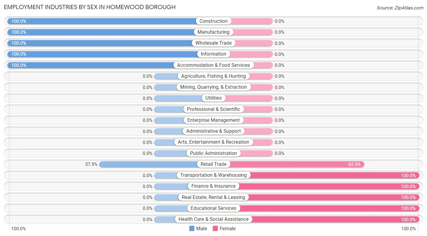 Employment Industries by Sex in Homewood borough