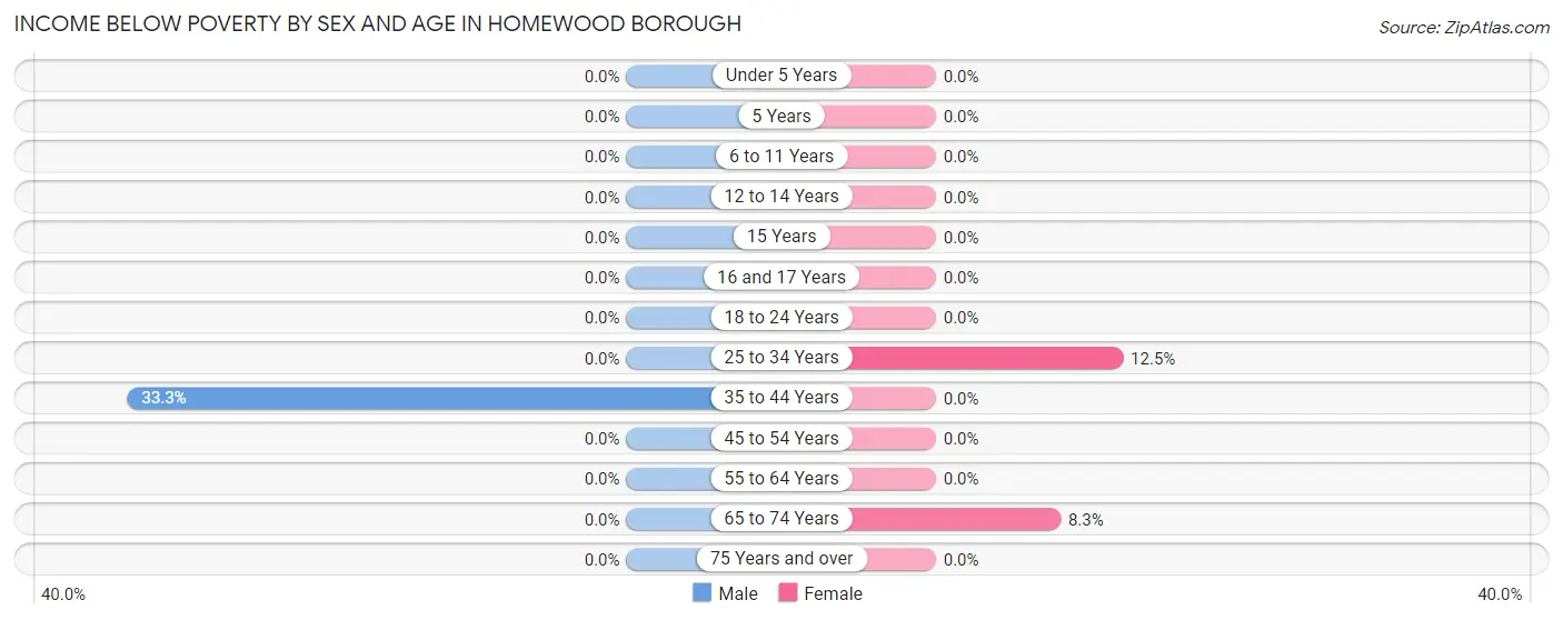 Income Below Poverty by Sex and Age in Homewood borough