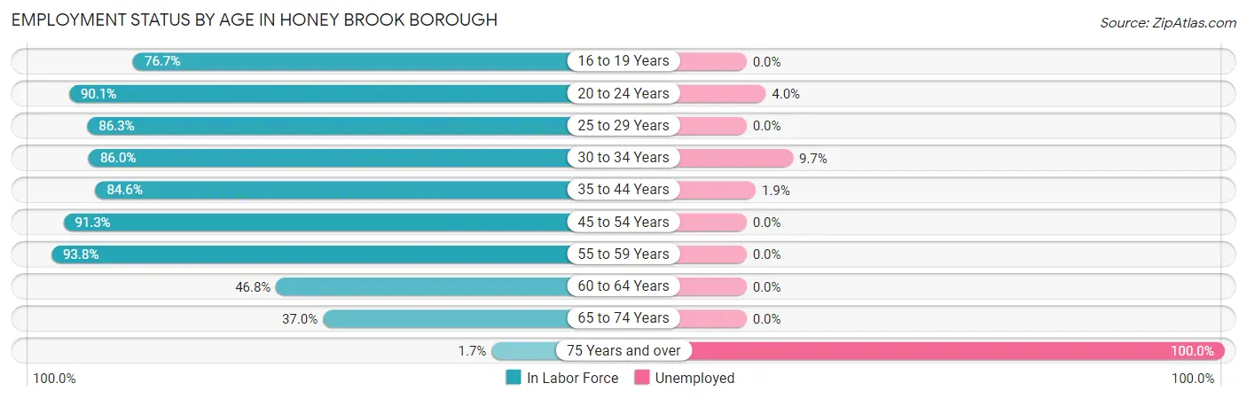 Employment Status by Age in Honey Brook borough