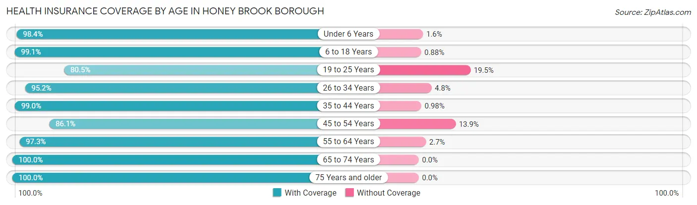 Health Insurance Coverage by Age in Honey Brook borough