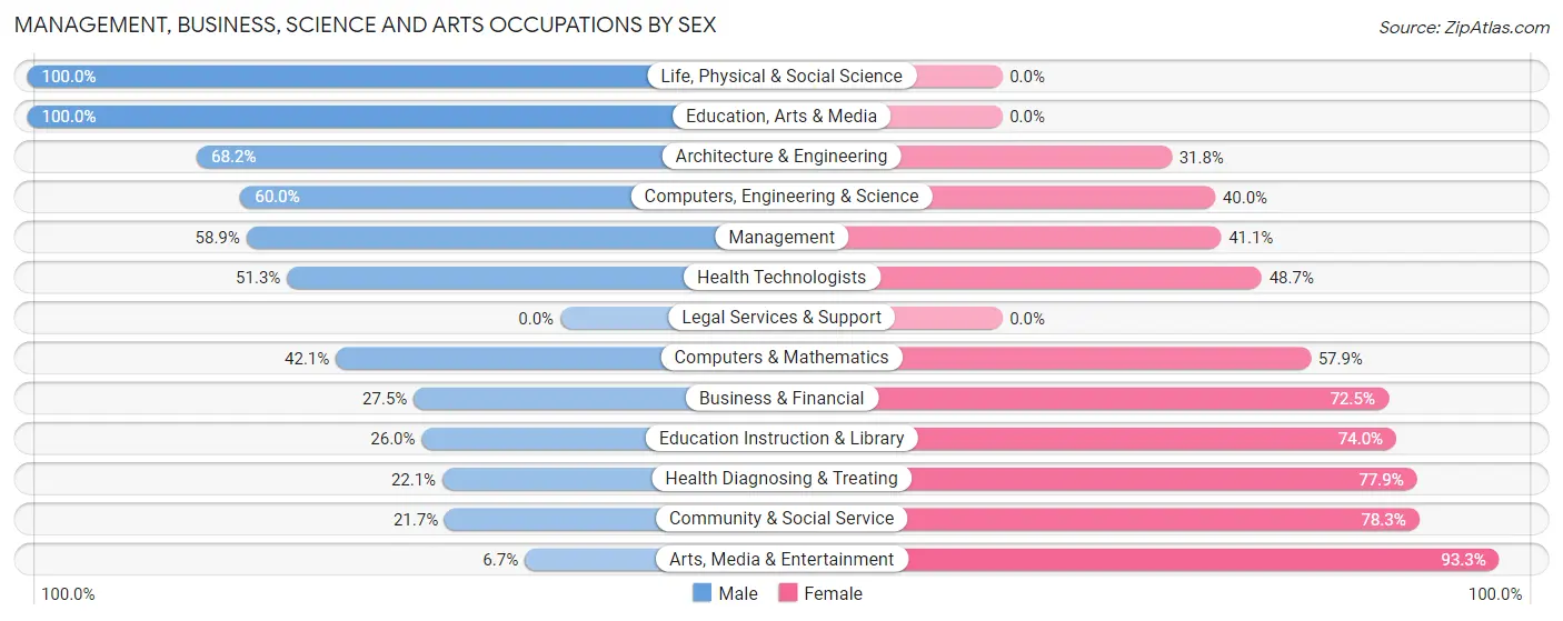 Management, Business, Science and Arts Occupations by Sex in Honey Brook borough