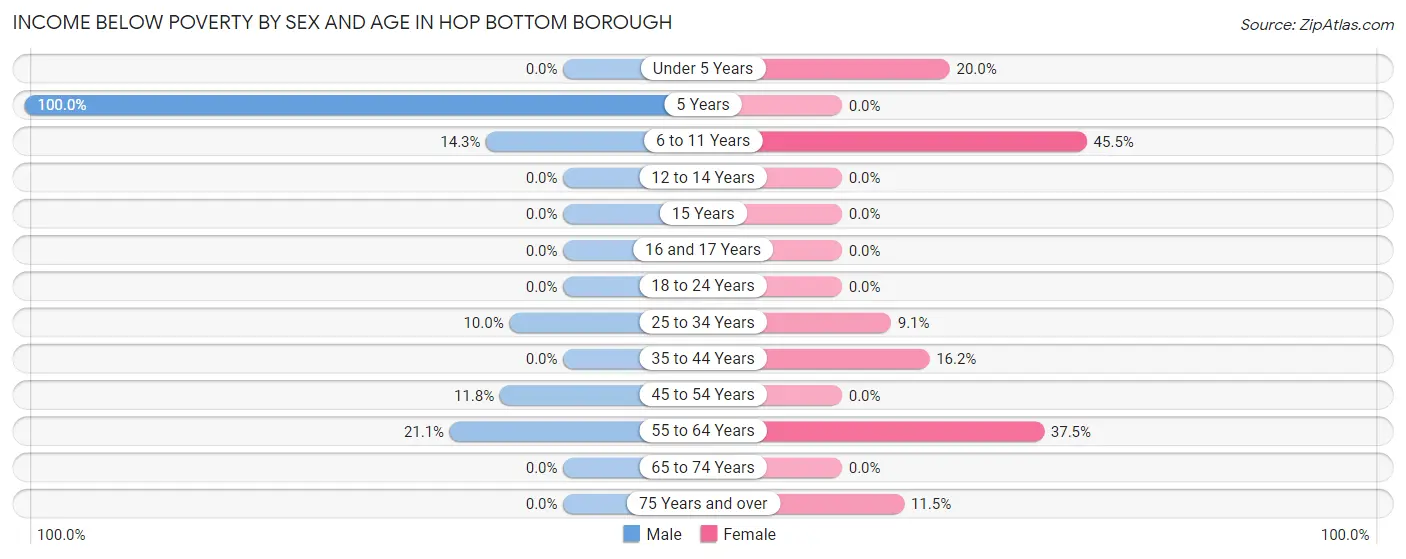 Income Below Poverty by Sex and Age in Hop Bottom borough