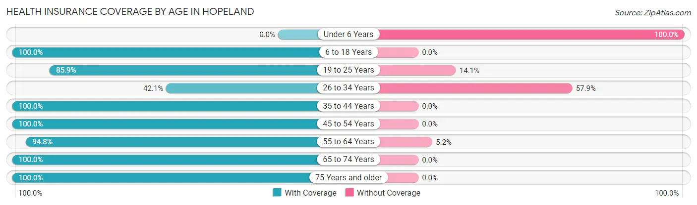 Health Insurance Coverage by Age in Hopeland