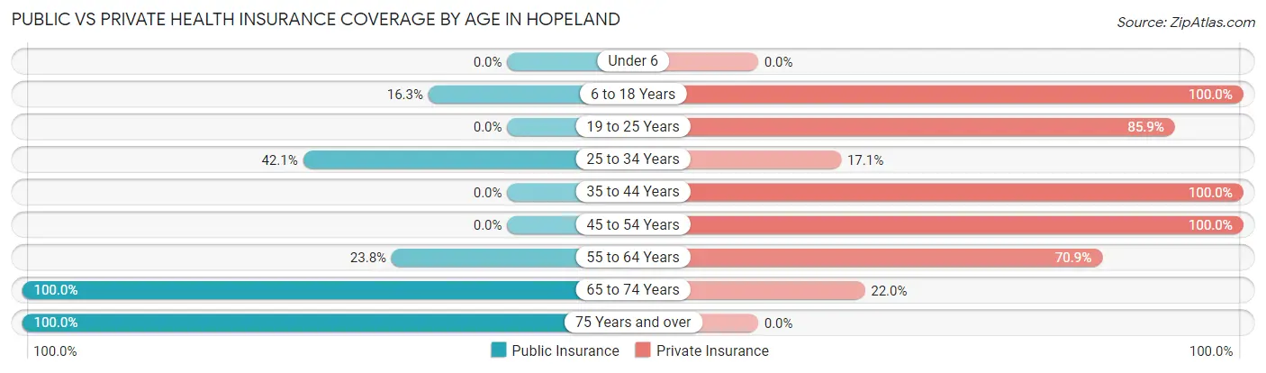Public vs Private Health Insurance Coverage by Age in Hopeland