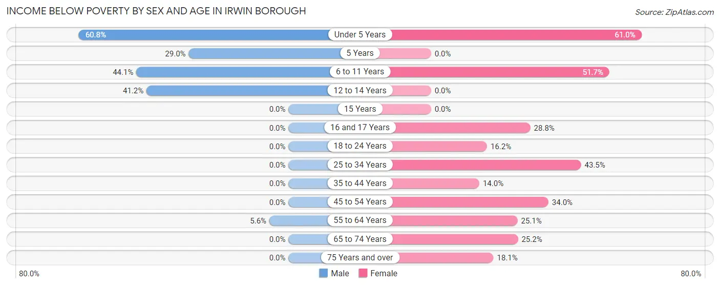 Income Below Poverty by Sex and Age in Irwin borough