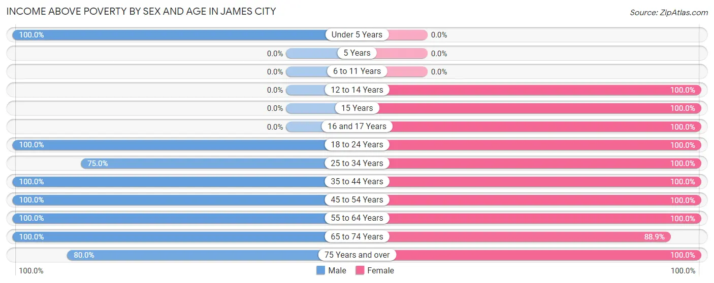 Income Above Poverty by Sex and Age in James City