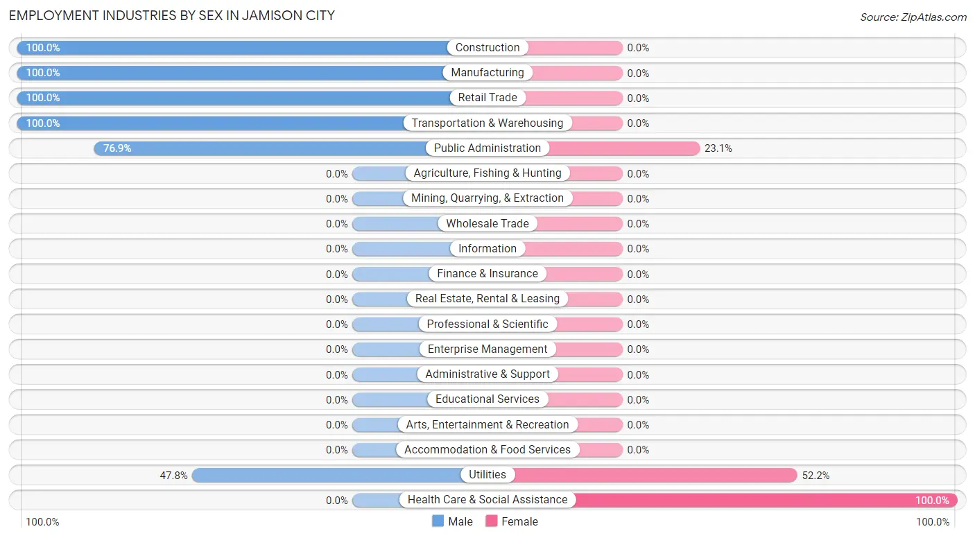 Employment Industries by Sex in Jamison City