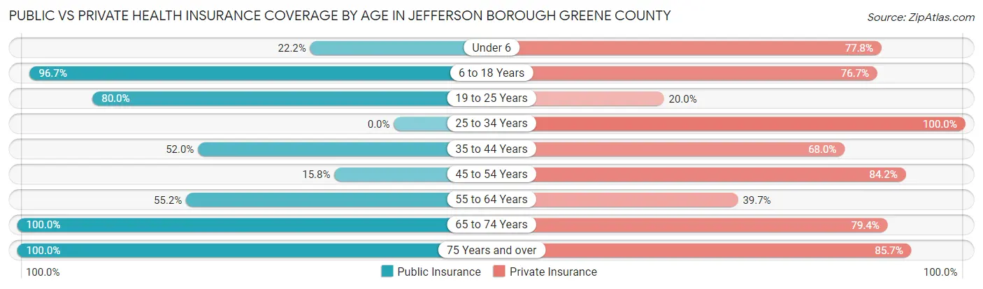 Public vs Private Health Insurance Coverage by Age in Jefferson borough Greene County