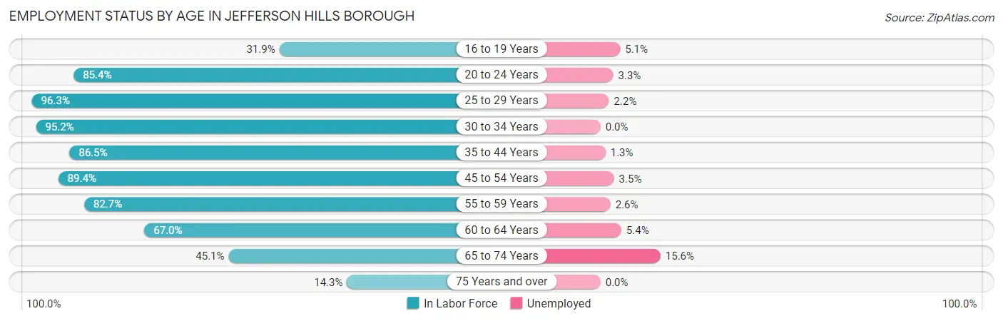 Employment Status by Age in Jefferson Hills borough