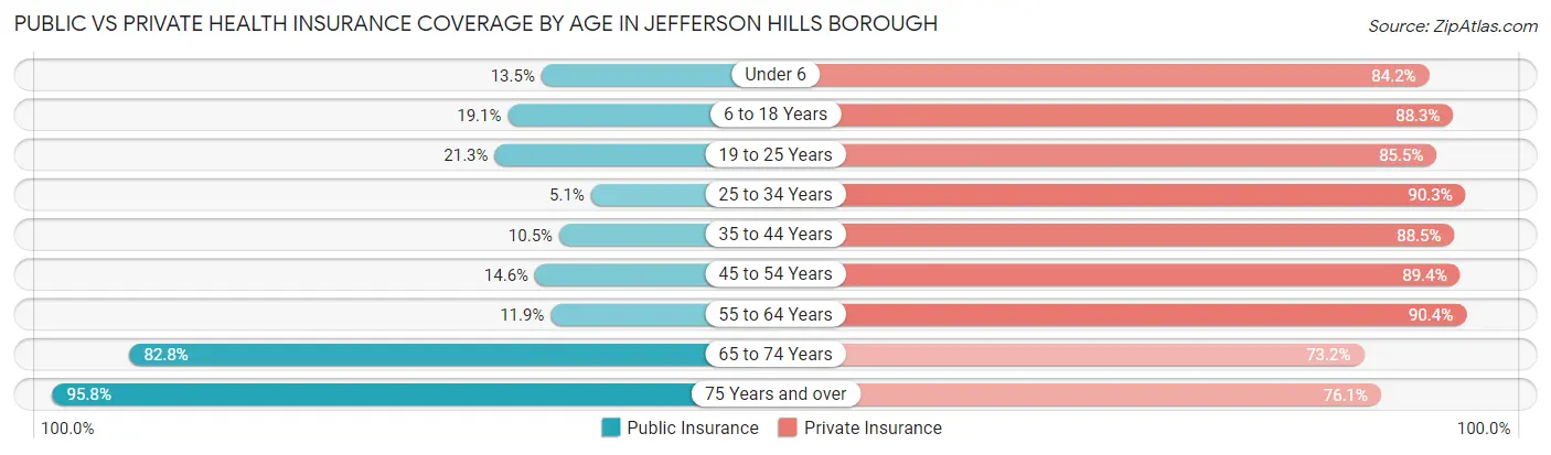 Public vs Private Health Insurance Coverage by Age in Jefferson Hills borough