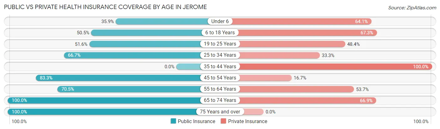 Public vs Private Health Insurance Coverage by Age in Jerome