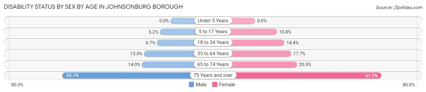 Disability Status by Sex by Age in Johnsonburg borough