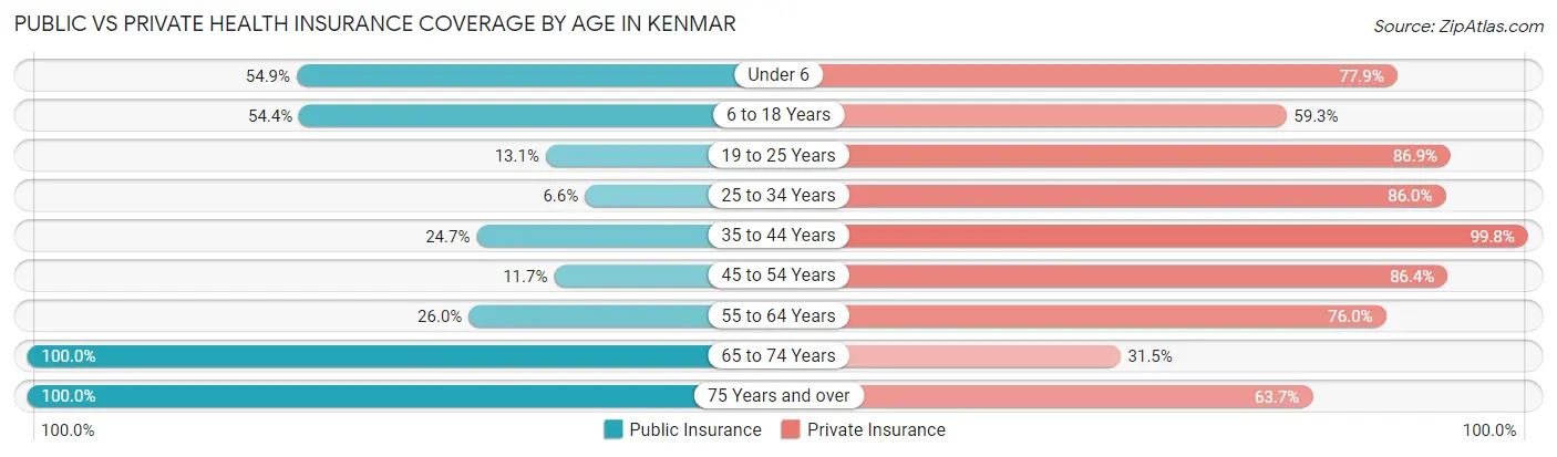 Public vs Private Health Insurance Coverage by Age in Kenmar