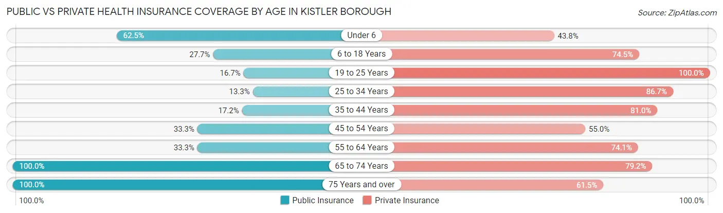 Public vs Private Health Insurance Coverage by Age in Kistler borough
