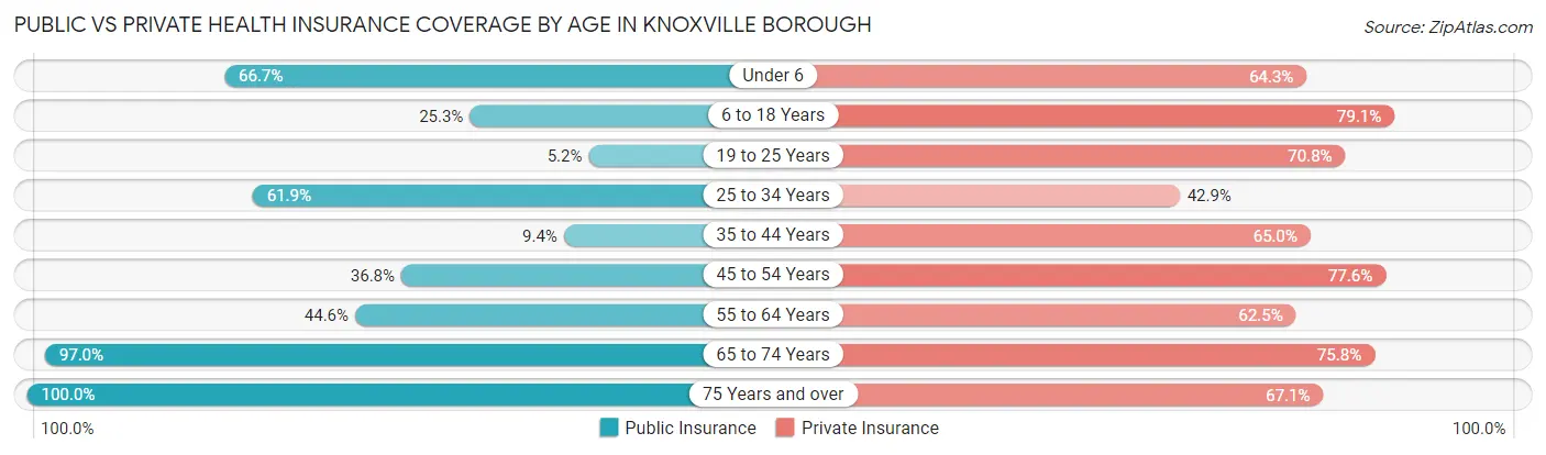 Public vs Private Health Insurance Coverage by Age in Knoxville borough