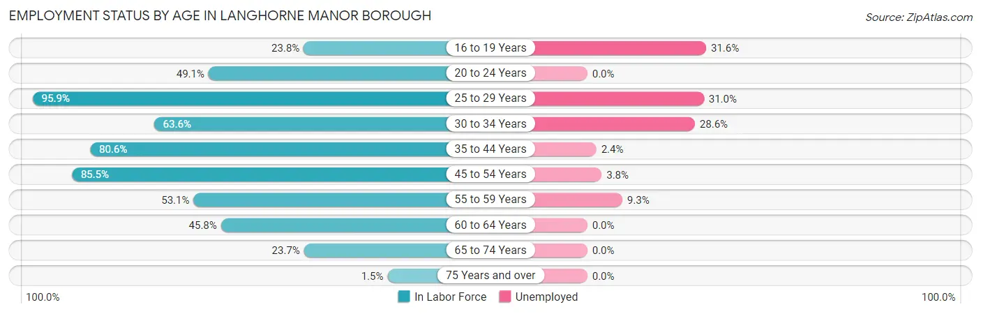 Employment Status by Age in Langhorne Manor borough