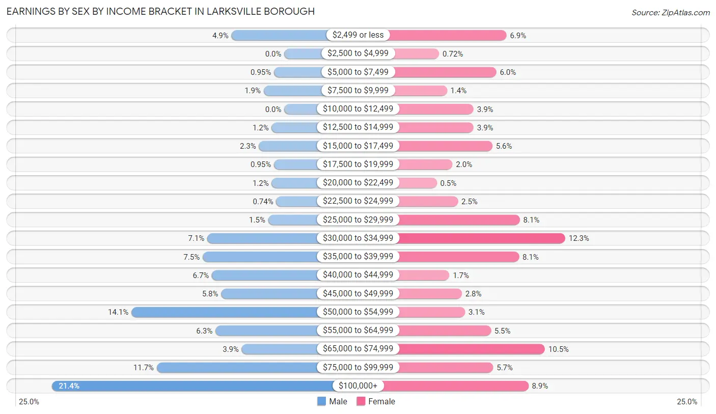 Earnings by Sex by Income Bracket in Larksville borough