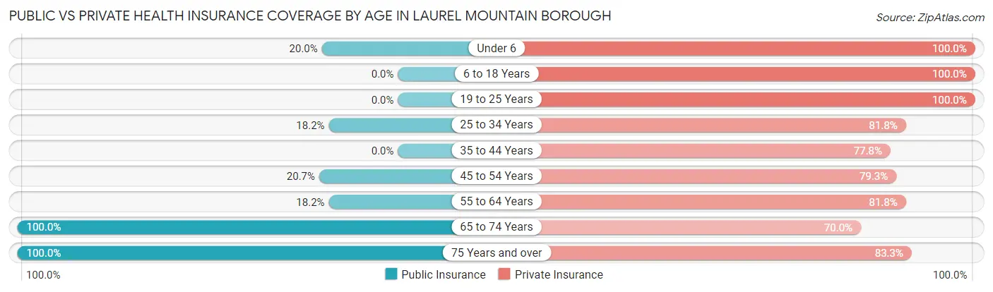 Public vs Private Health Insurance Coverage by Age in Laurel Mountain borough