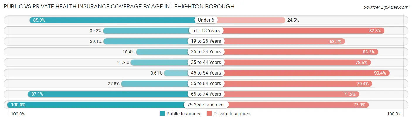 Public vs Private Health Insurance Coverage by Age in Lehighton borough