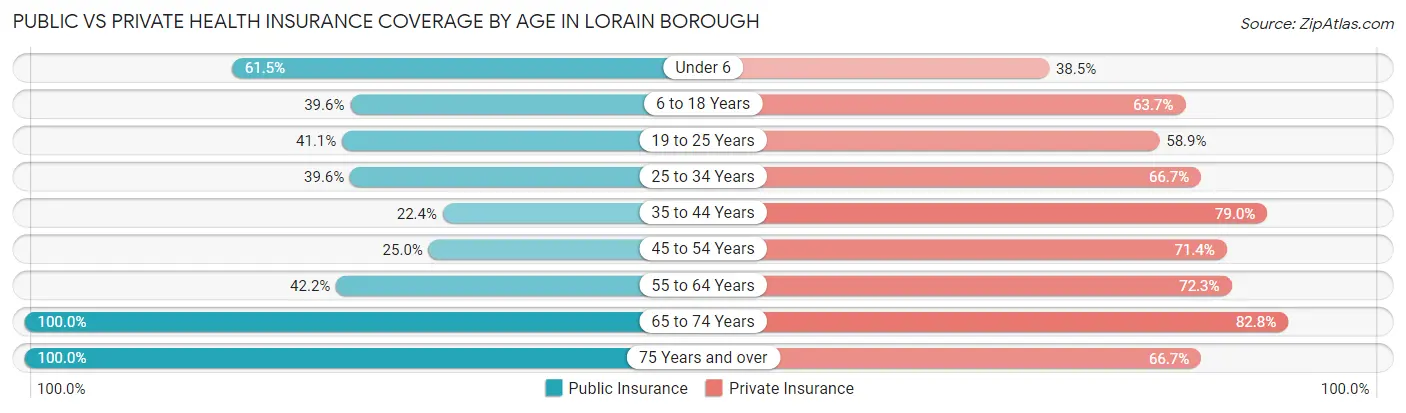 Public vs Private Health Insurance Coverage by Age in Lorain borough