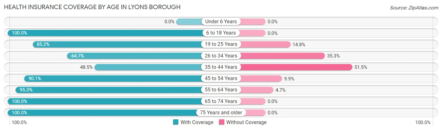 Health Insurance Coverage by Age in Lyons borough