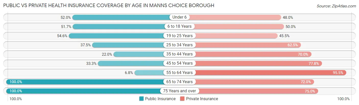 Public vs Private Health Insurance Coverage by Age in Manns Choice borough