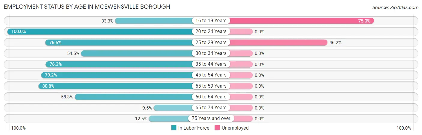 Employment Status by Age in McEwensville borough