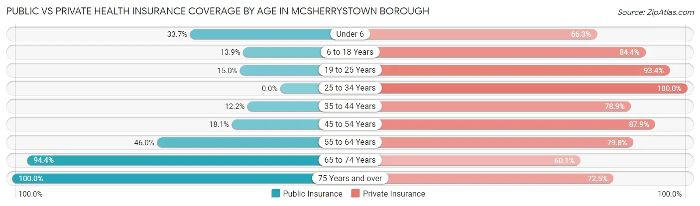 Public vs Private Health Insurance Coverage by Age in McSherrystown borough