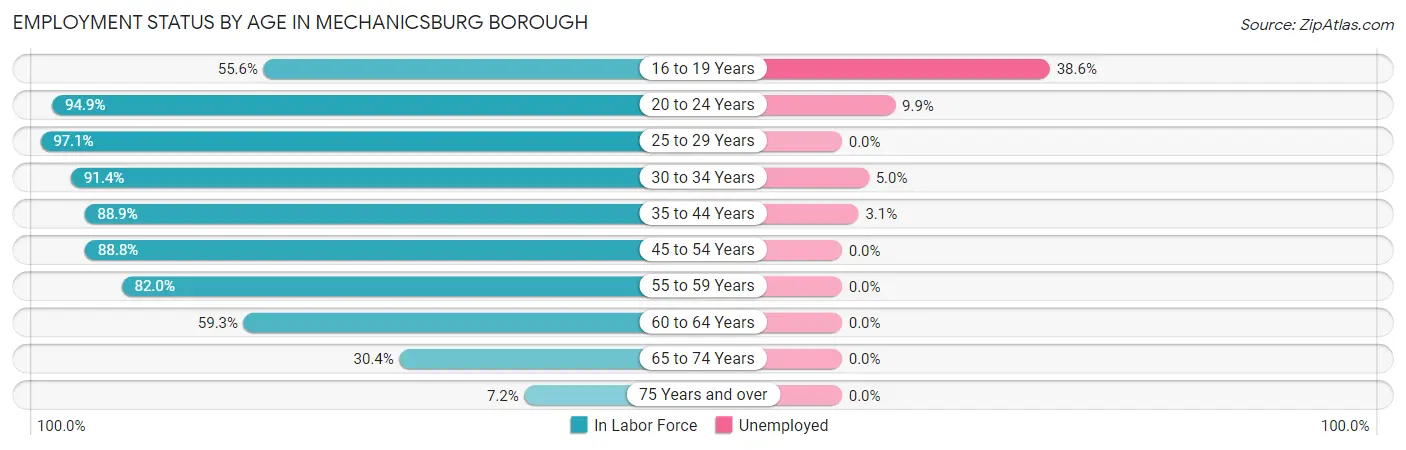 Employment Status by Age in Mechanicsburg borough