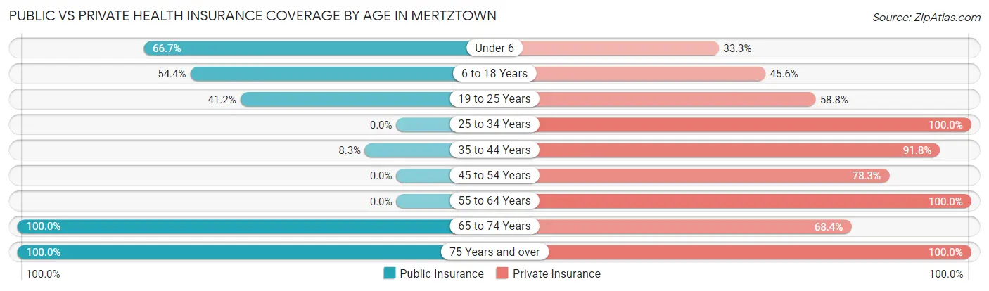 Public vs Private Health Insurance Coverage by Age in Mertztown