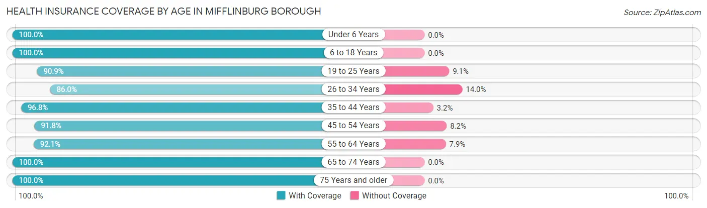 Health Insurance Coverage by Age in Mifflinburg borough