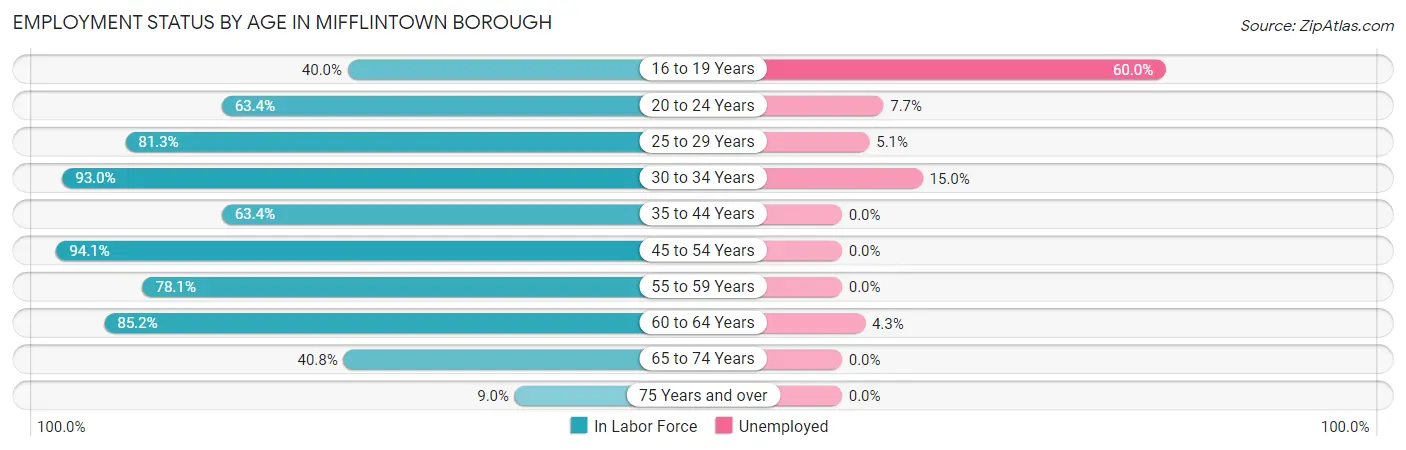 Employment Status by Age in Mifflintown borough