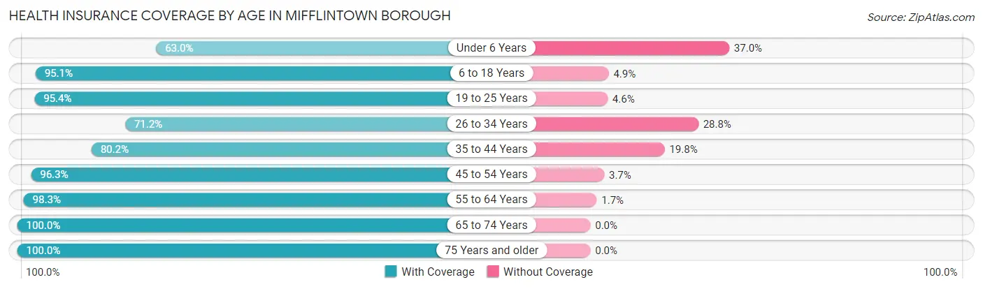 Health Insurance Coverage by Age in Mifflintown borough
