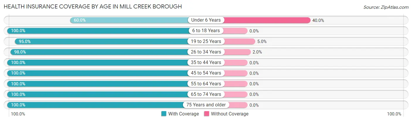 Health Insurance Coverage by Age in Mill Creek borough