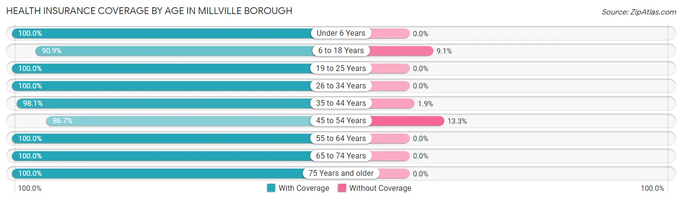 Health Insurance Coverage by Age in Millville borough