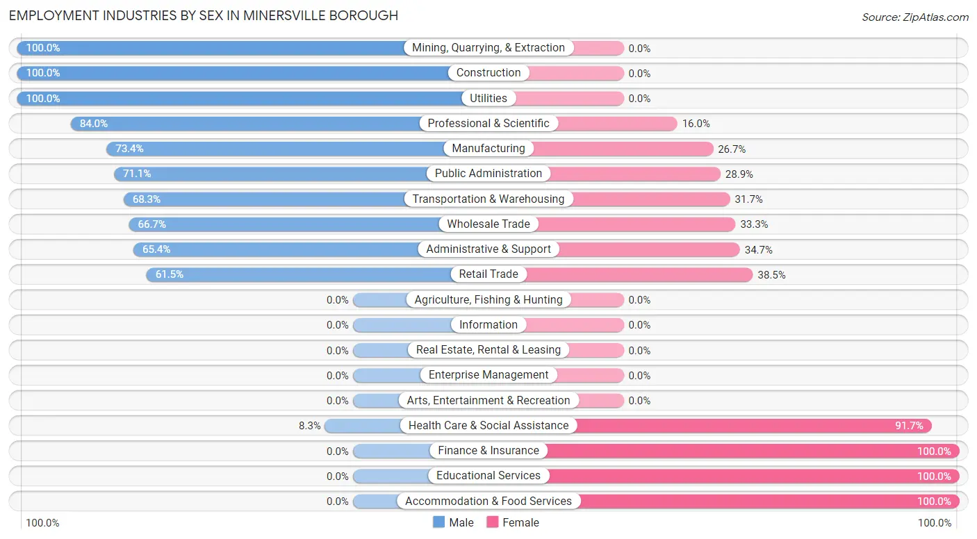 Employment Industries by Sex in Minersville borough