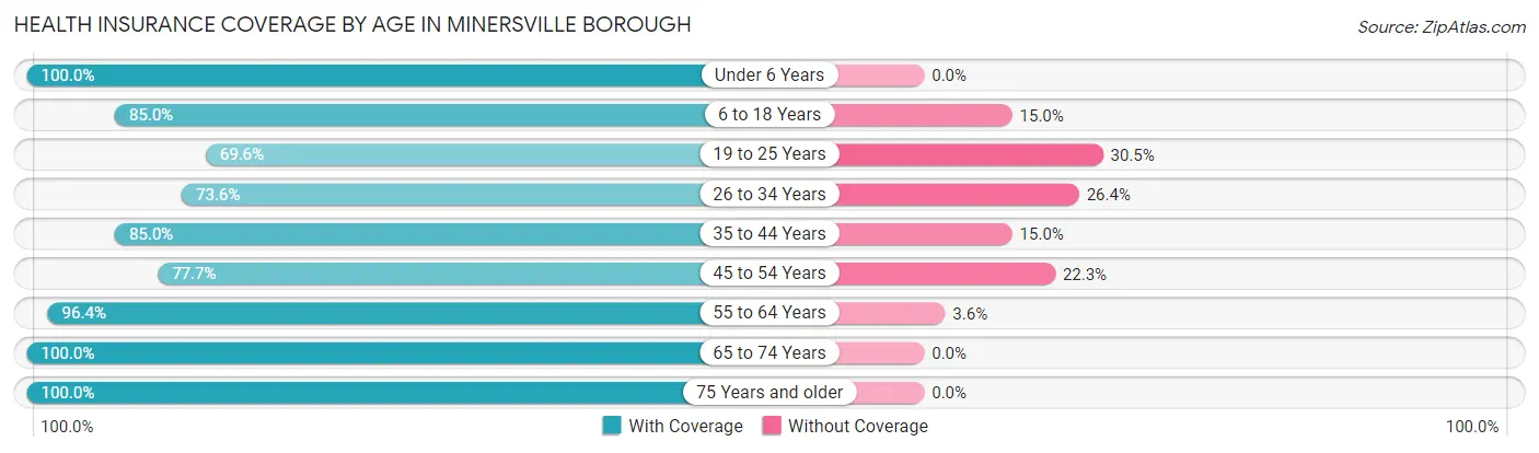 Health Insurance Coverage by Age in Minersville borough