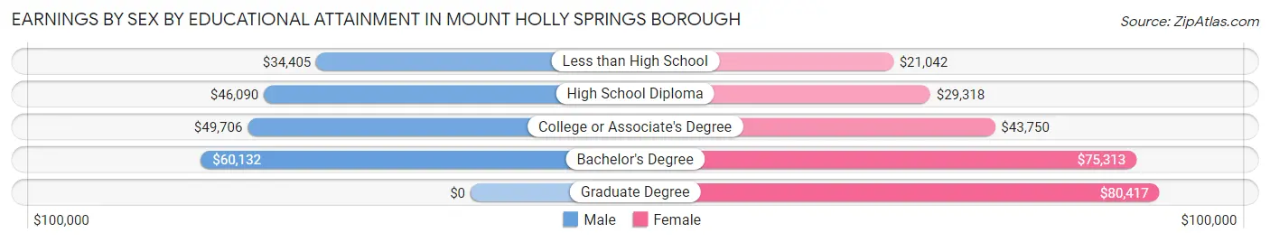 Earnings by Sex by Educational Attainment in Mount Holly Springs borough