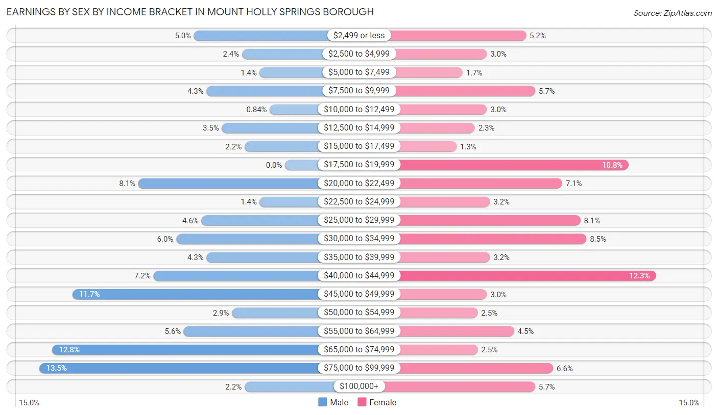 Earnings by Sex by Income Bracket in Mount Holly Springs borough