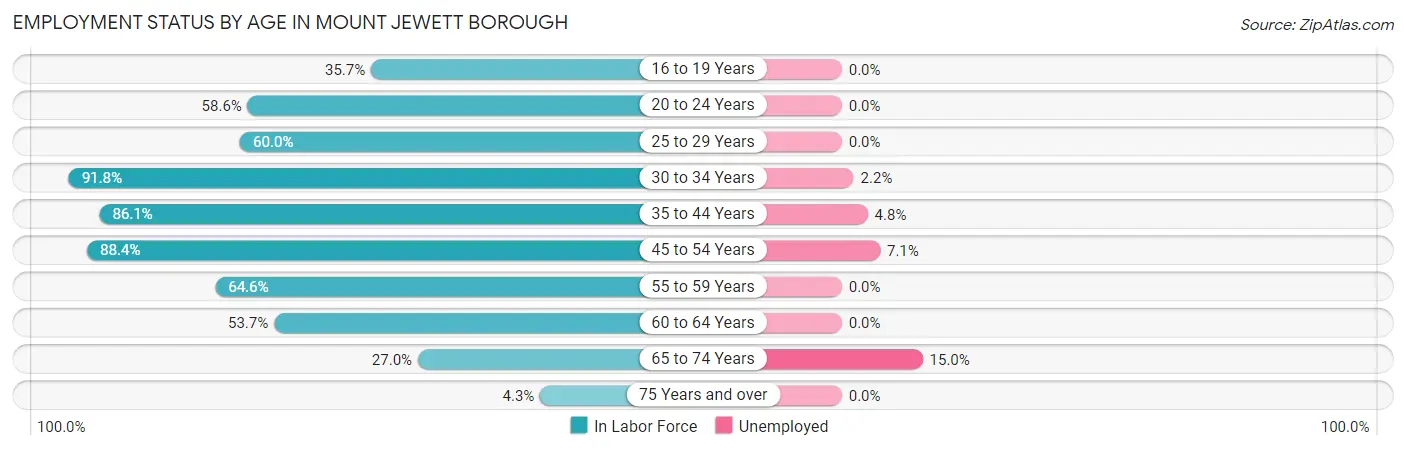 Employment Status by Age in Mount Jewett borough