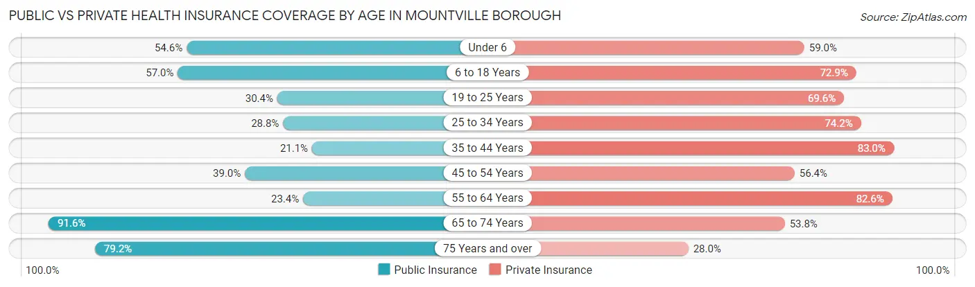 Public vs Private Health Insurance Coverage by Age in Mountville borough