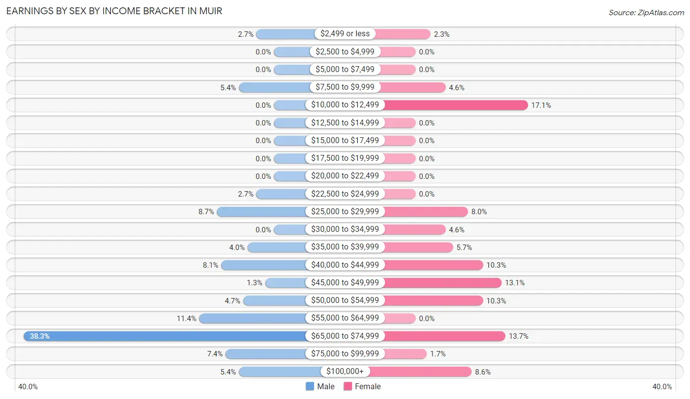 Earnings by Sex by Income Bracket in Muir