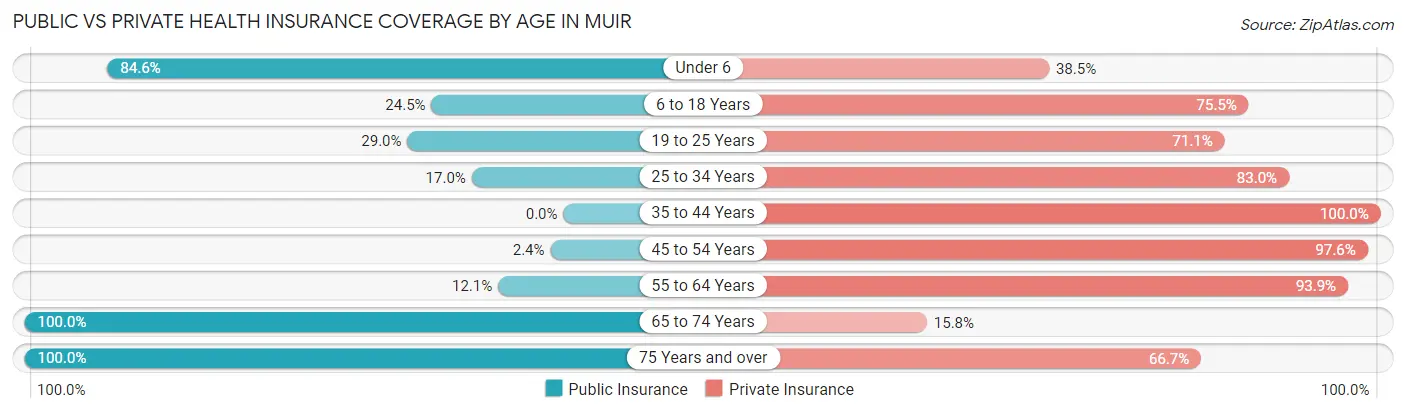 Public vs Private Health Insurance Coverage by Age in Muir