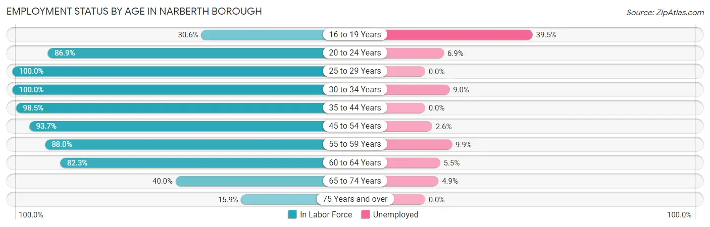 Employment Status by Age in Narberth borough